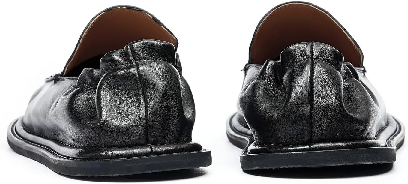 Santimon Men??s Soft Leather Slip-On Loafers ?C Elastic Back Ultra-Flexible Dress Shoes, Lightweight Business Casual Moc Shoes for Travel, Work & Daily Comfort