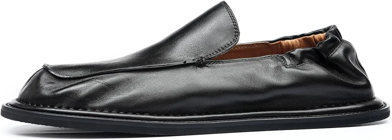 Santimon Men??s Soft Leather Slip-On Loafers ?C Elastic Back Ultra-Flexible Dress Shoes, Lightweight Business Casual Moc Shoes for Travel, Work & Daily Comfort