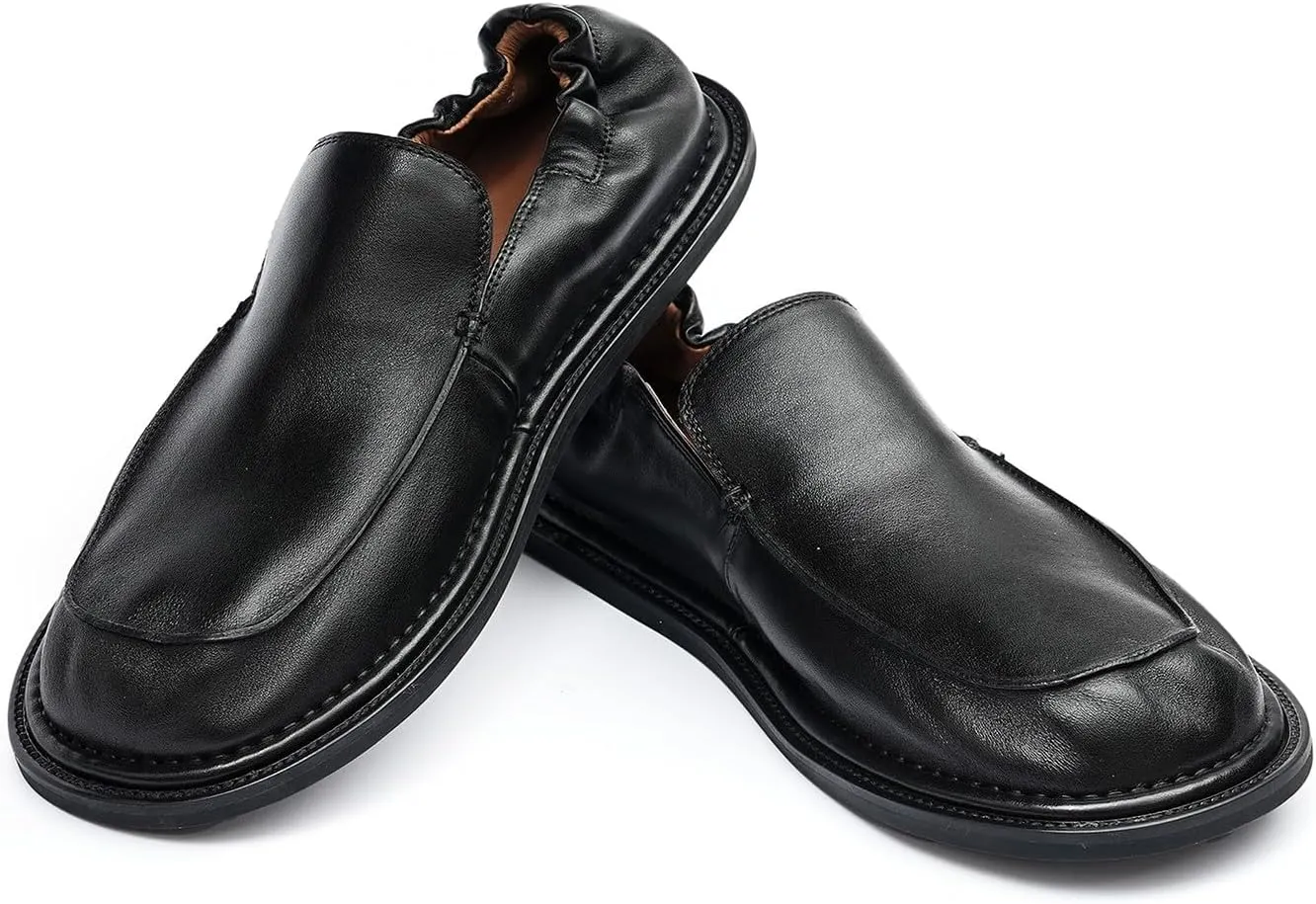 Santimon Men??s Soft Leather Slip-On Loafers ?C Elastic Back Ultra-Flexible Dress Shoes, Lightweight Business Casual Moc Shoes for Travel, Work & Daily Comfort