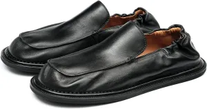 Santimon Men??s Soft Leather Slip-On Loafers ?C Elastic Back Ultra-Flexible Dress Shoes, Lightweight Business Casual Moc Shoes for Travel, Work & Daily Comfort