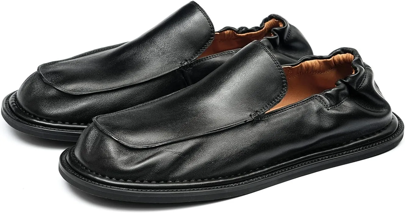 Santimon Men??s Soft Leather Slip-On Loafers ?C Elastic Back Ultra-Flexible Dress Shoes, Lightweight Business Casual Moc Shoes for Travel, Work & Daily Comfort