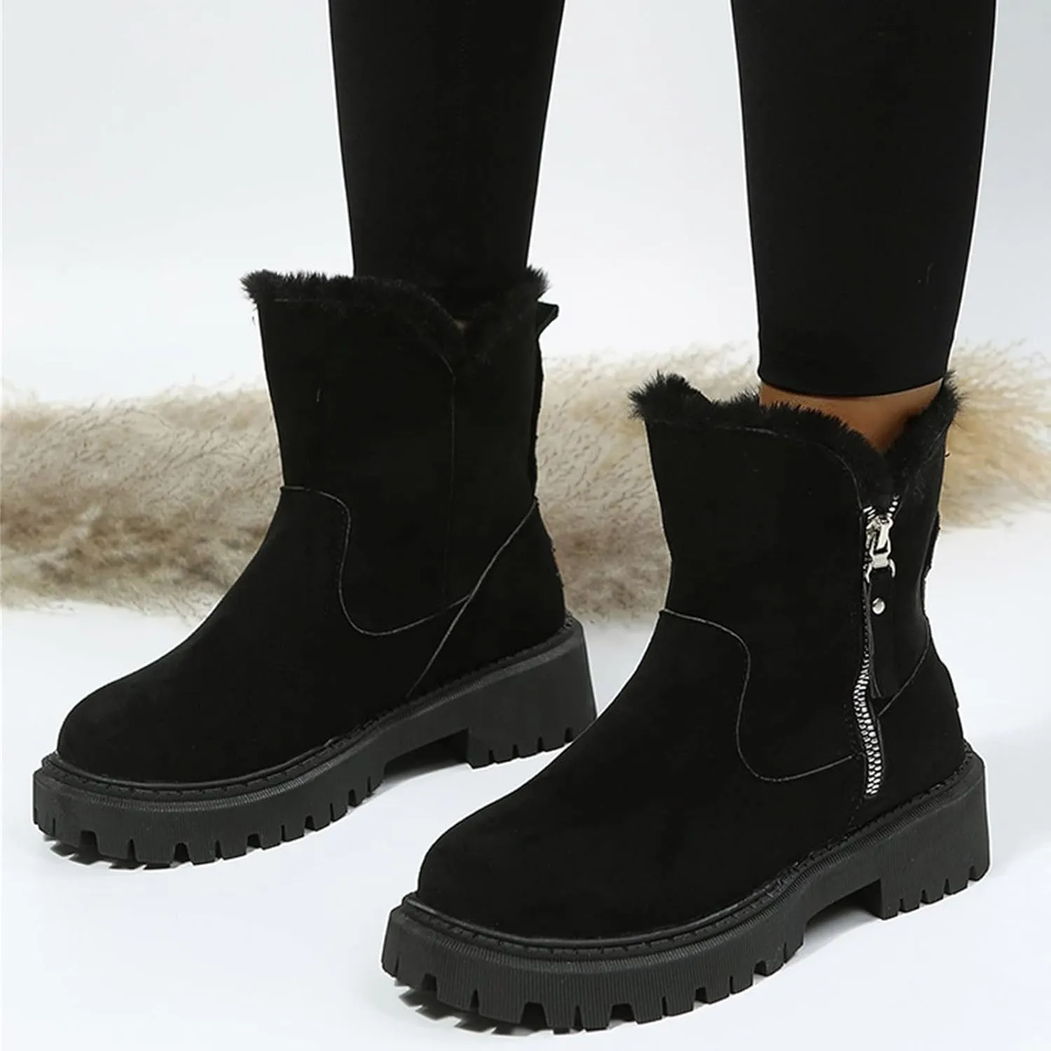 SBGMoSJ Winter Boots for Women Fashionable Women's Wide Width Waterproof Slip on Ankle Boots for Swollen Feet Winter Work Boots for Women Wide Width Women Boots Winter Ankle Botas Nieve Largas