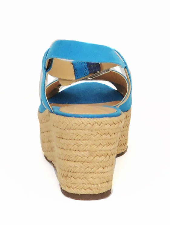 Schutz Hawaii Blue Leather Braided Wedge Platform Buckle Strap Enclose Sandals