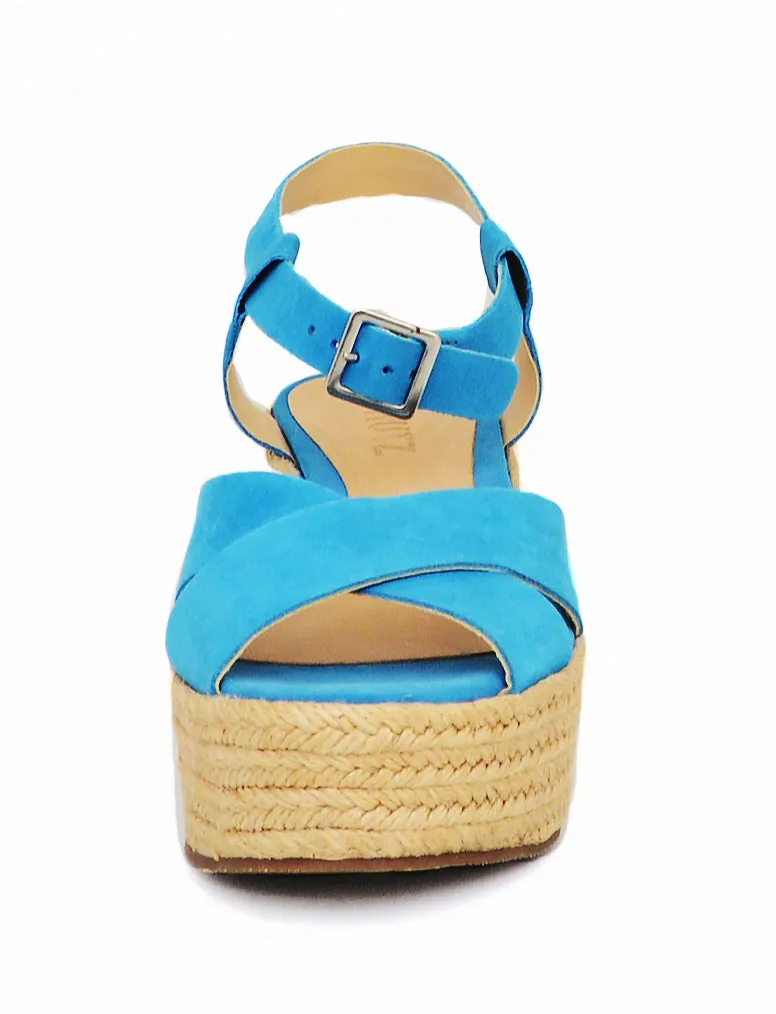 Schutz Hawaii Blue Leather Braided Wedge Platform Buckle Strap Enclose Sandals