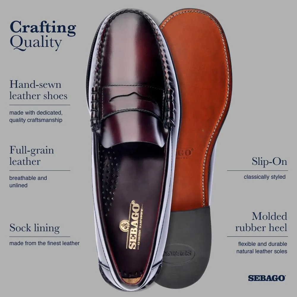 Sebago Women's Classic Dan Leather Penny Loafers ?C Hand-Sewn Slip-On Moccasins with Leather Sole & Timeless Design