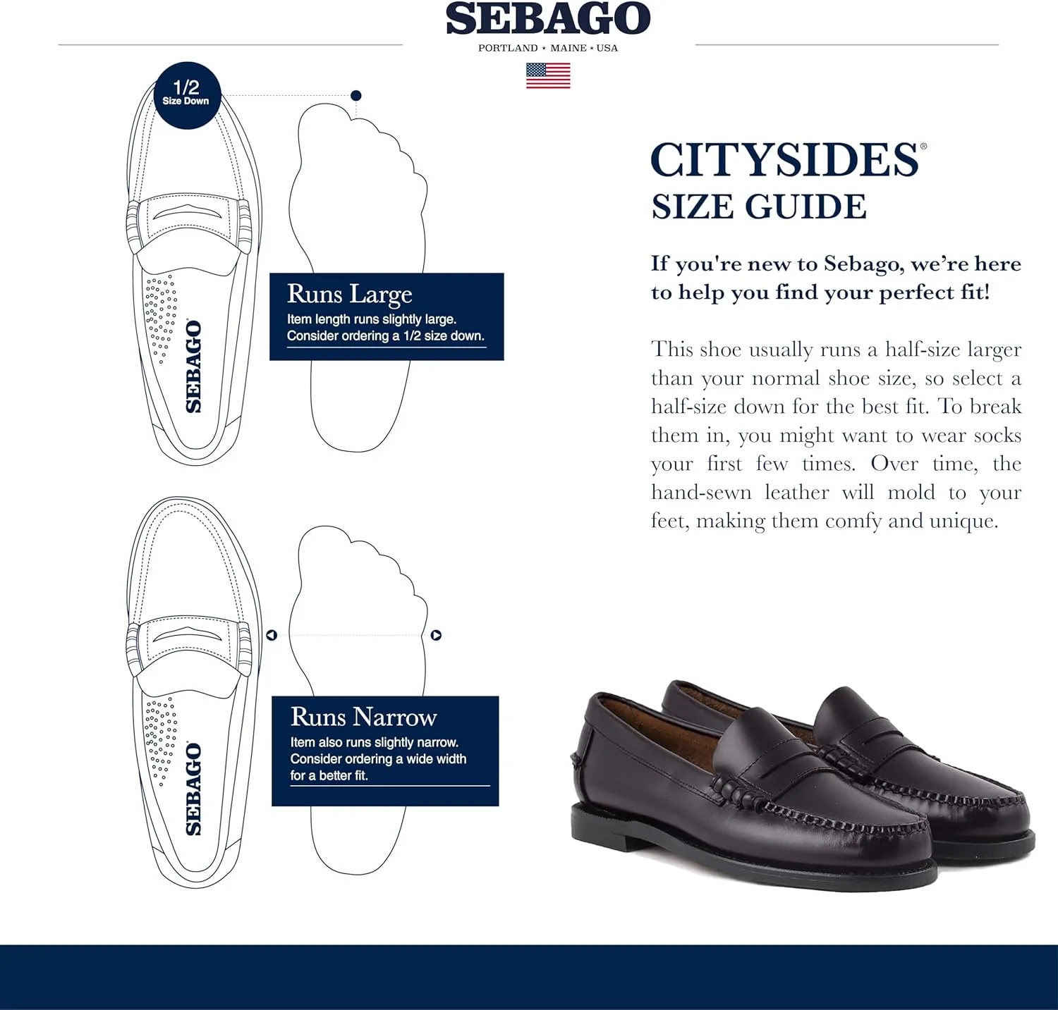 Sebago Women's Classic Dan Leather Penny Loafers ?C Hand-Sewn Slip-On Moccasins with Leather Sole & Timeless Design