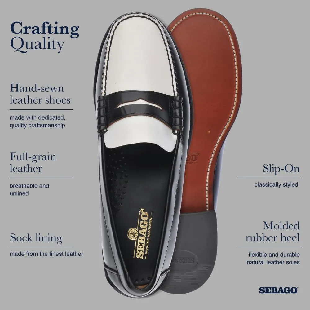 Sebago Women's Classic Dan Leather Penny Loafers ?C Hand-Sewn Slip-On Moccasins with Leather Sole & Timeless Design
