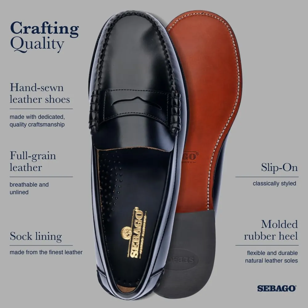 Sebago Women's Classic Dan Leather Penny Loafers ?C Hand-Sewn Slip-On Moccasins with Leather Sole & Timeless Design