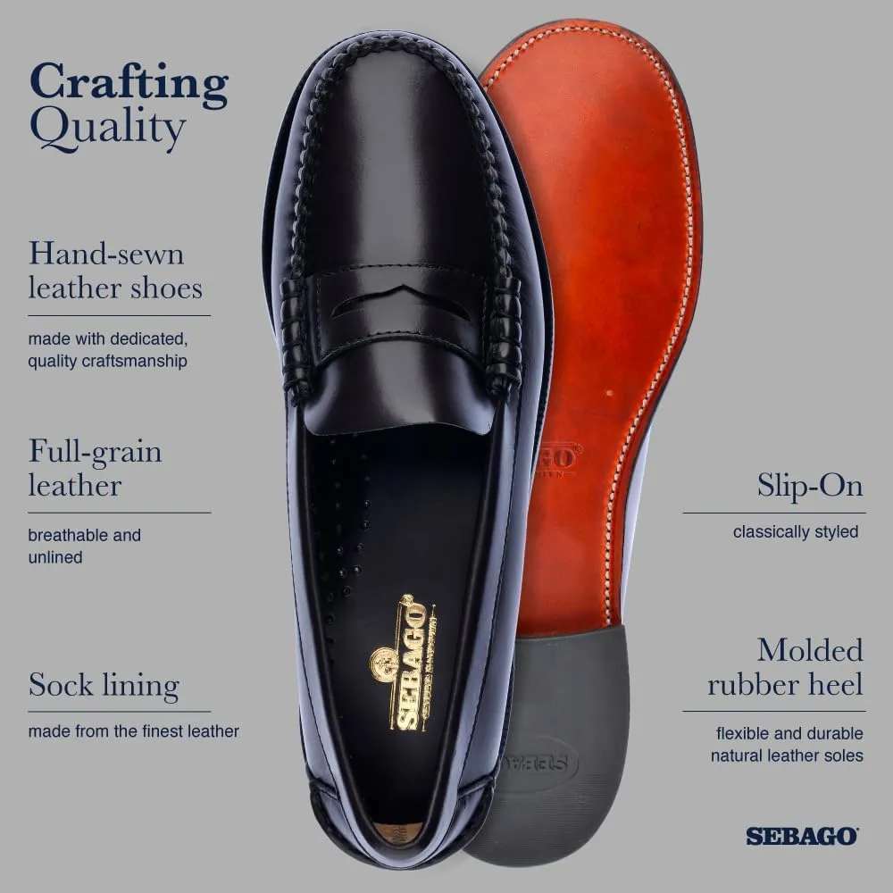 Sebago Women's Classic Dan Leather Penny Loafers ?C Hand-Sewn Slip-On Moccasins with Leather Sole & Timeless Design