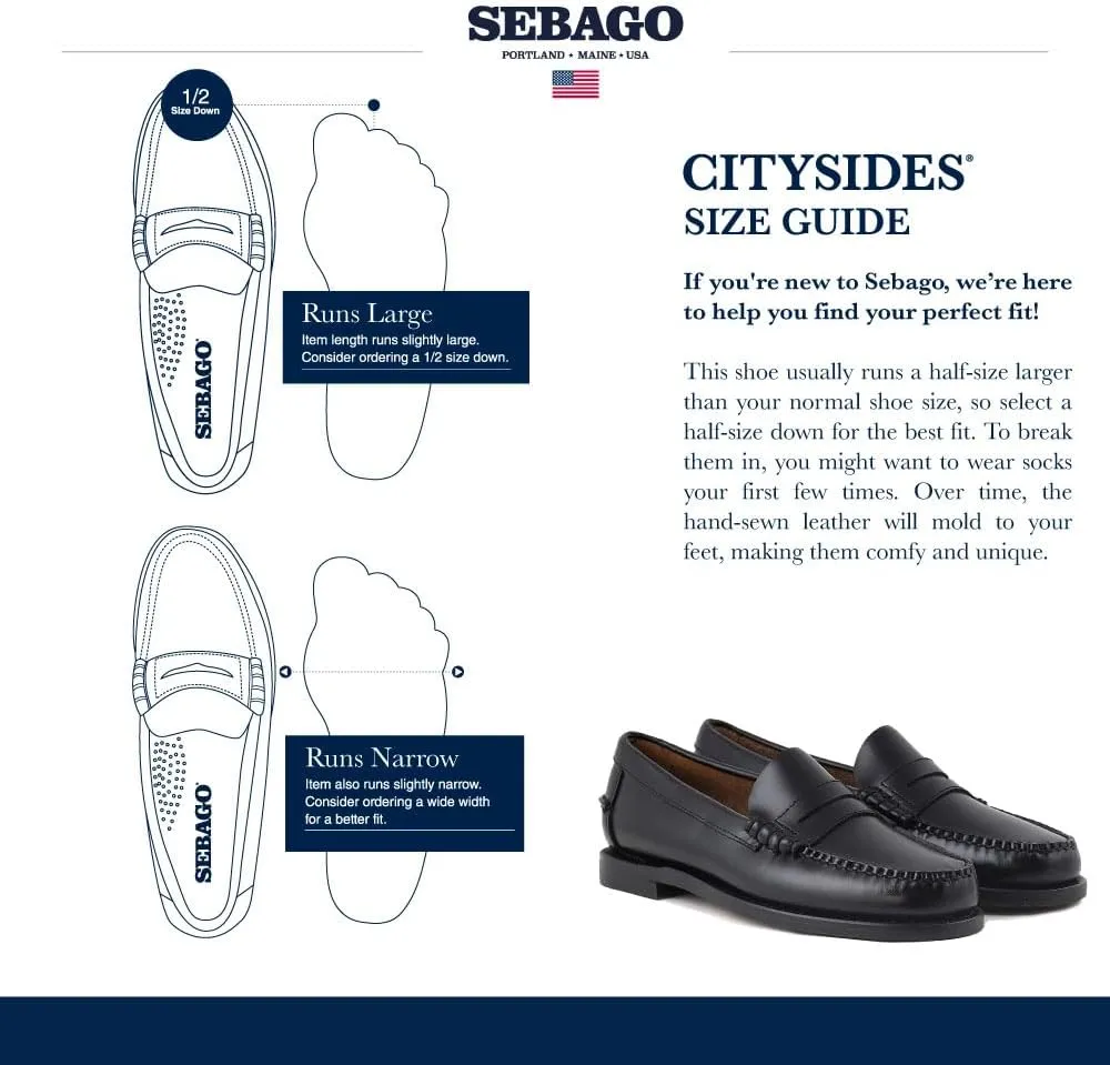 Sebago Women's Classic Dan Leather Penny Loafers ?C Hand-Sewn Slip-On Moccasins with Leather Sole & Timeless Design