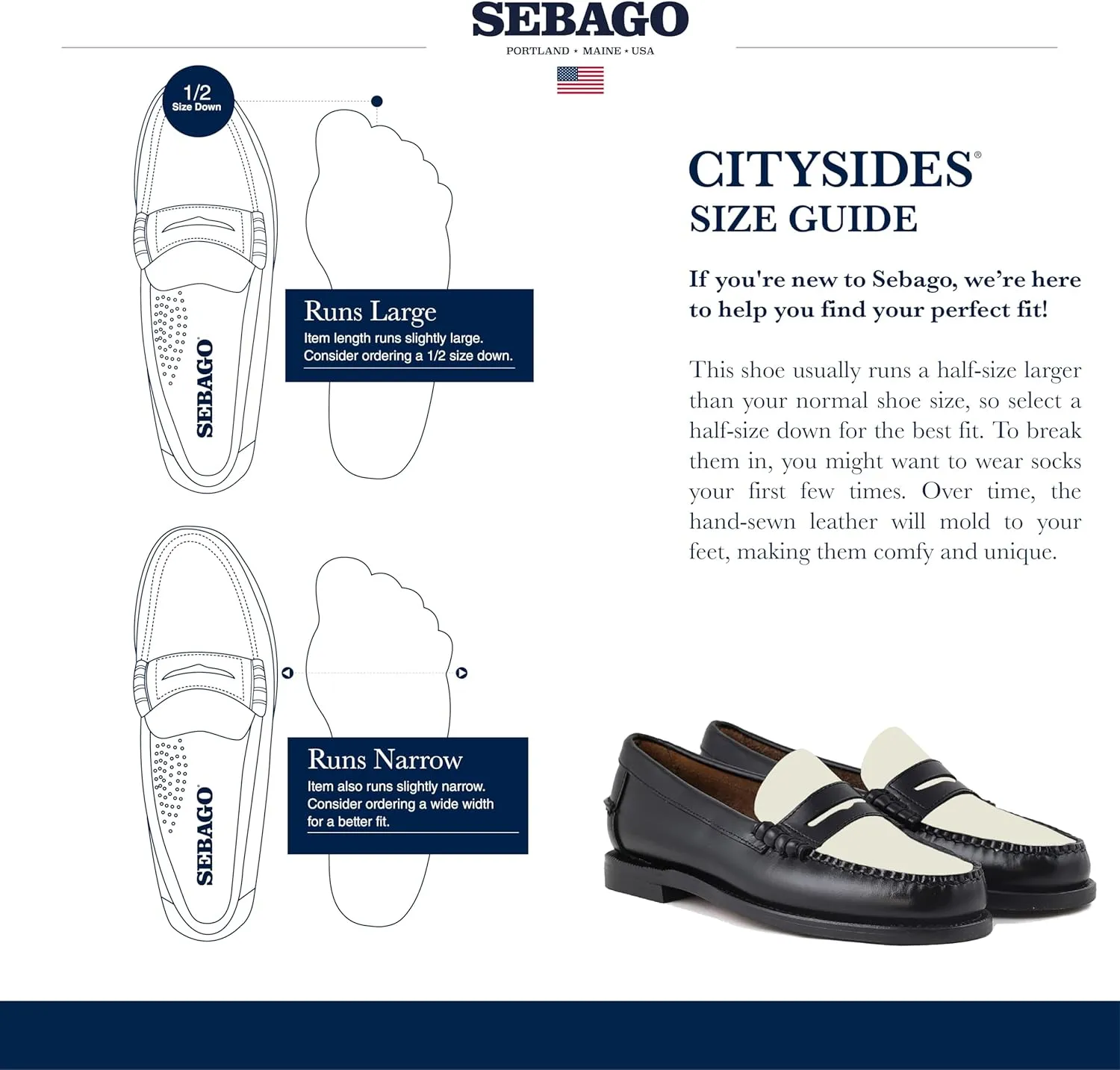 Sebago Women's Classic Dan Leather Penny Loafers ?C Hand-Sewn Slip-On Moccasins with Leather Sole & Timeless Design