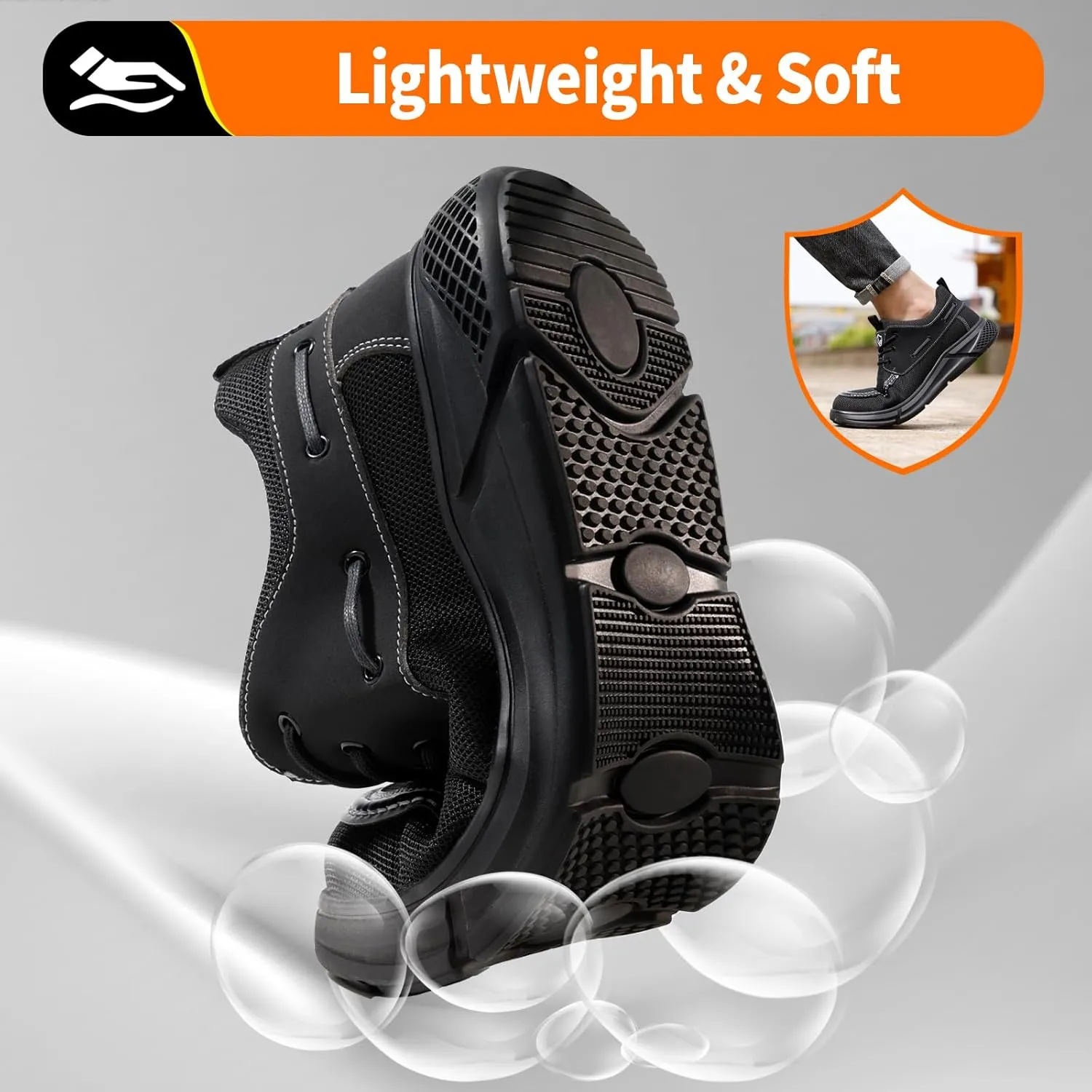 Steel Toe Shoes for Men Slip On Lightweight Work Shoes Breathable Indestructible Mens Safety Sneakers Steel Toe Loafers Comfortable Walking Casual Sneakers for Industrial Construction