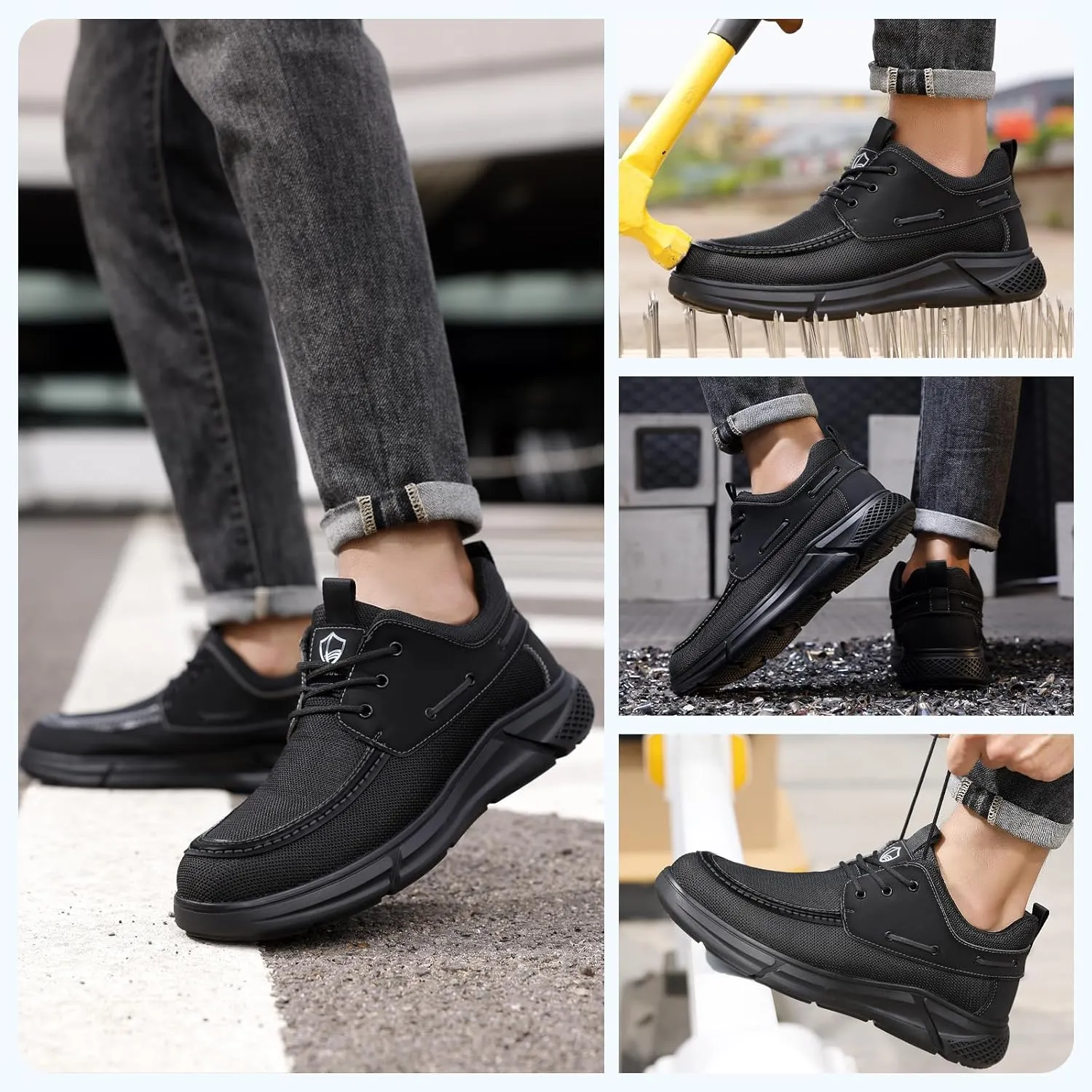 Steel Toe Shoes for Men Slip On Lightweight Work Shoes Breathable Indestructible Mens Safety Sneakers Steel Toe Loafers Comfortable Walking Casual Sneakers for Industrial Construction