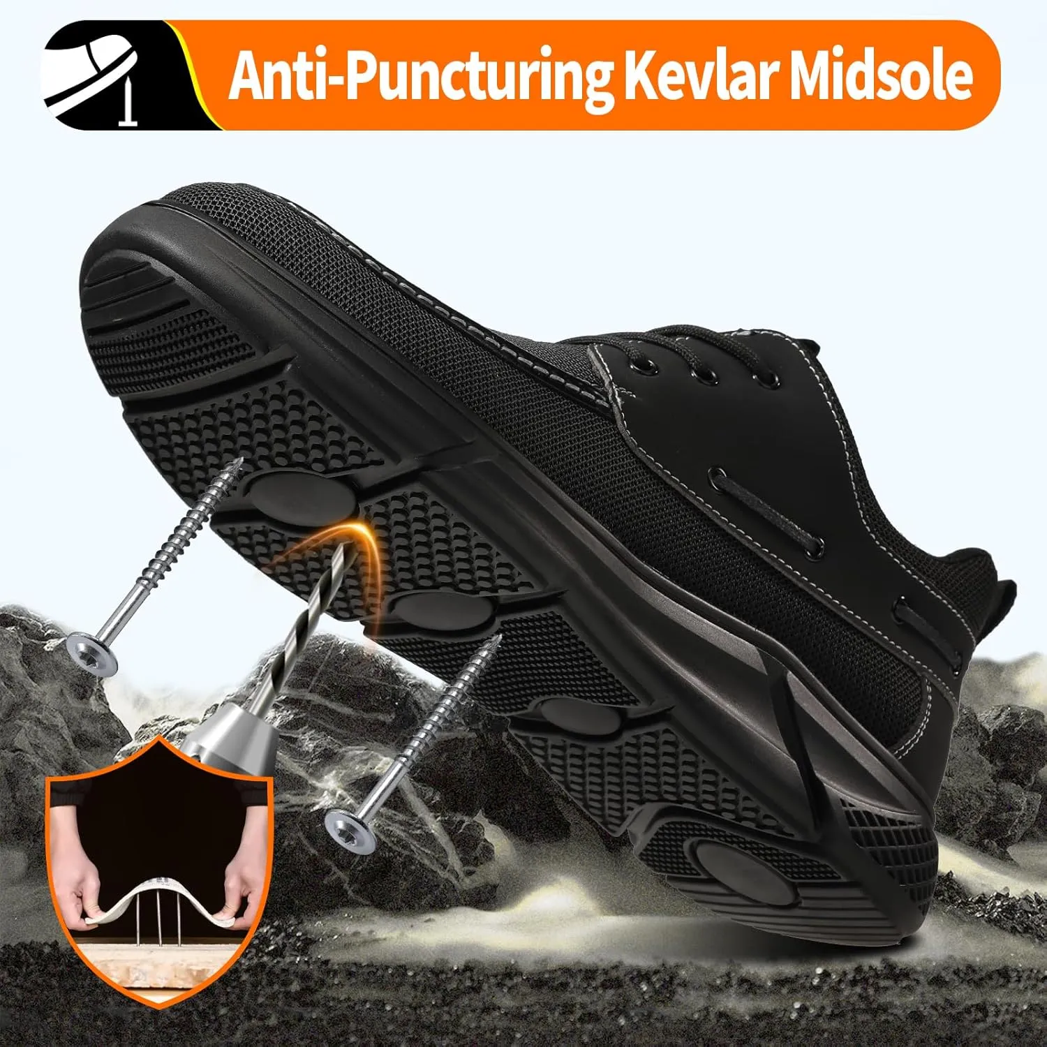 Steel Toe Shoes for Men Slip On Lightweight Work Shoes Breathable Indestructible Mens Safety Sneakers Steel Toe Loafers Comfortable Walking Casual Sneakers for Industrial Construction