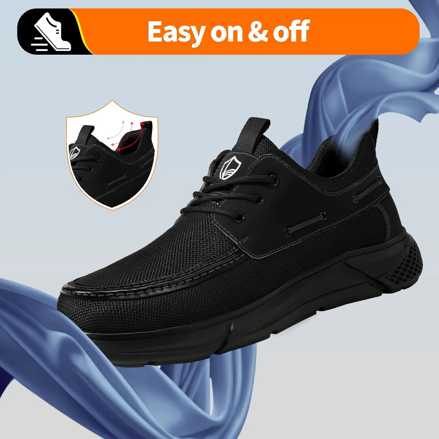 Steel Toe Shoes for Men Slip On Lightweight Work Shoes Breathable Indestructible Mens Safety Sneakers Steel Toe Loafers Comfortable Walking Casual Sneakers for Industrial Construction