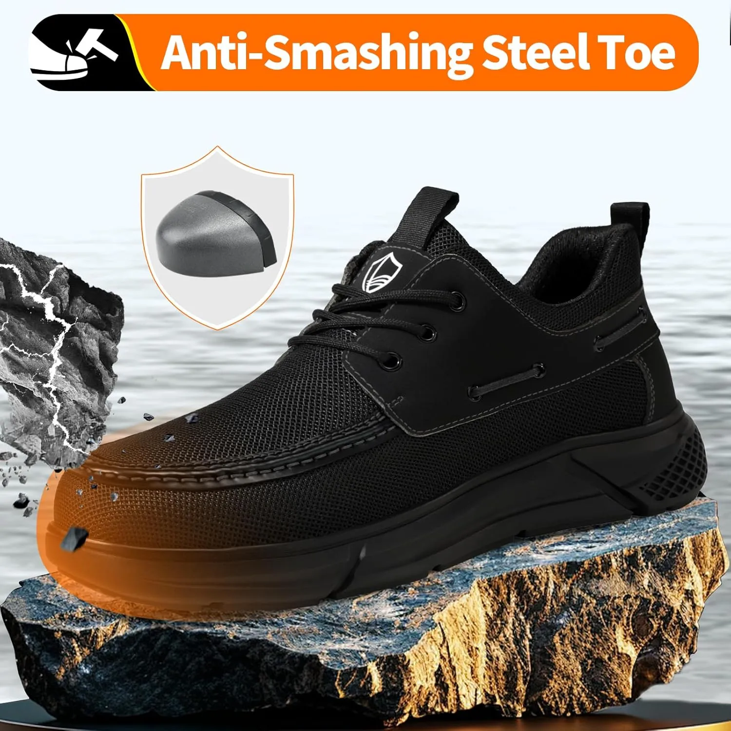 Steel Toe Shoes for Men Slip On Lightweight Work Shoes Breathable Indestructible Mens Safety Sneakers Steel Toe Loafers Comfortable Walking Casual Sneakers for Industrial Construction