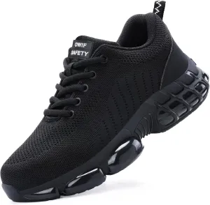 Steel Toe Work Shoes for Men Women Comfortable Lightweight Cushion Composite Toe Construction Safety Toe Sneakers 46S Black