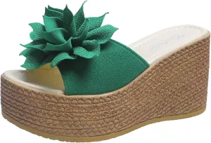 Summer Sandals for Women Comfortable High Heeled Bow-Knot Platform Wedge Open Toe Slide Sandals No-Slip Footbed, Hollow Out Slip on Flats Ladies Fashion Espadrille Slippers Summer Thong 2025
