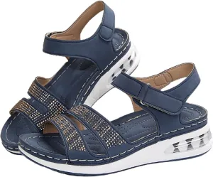 Summer Wedge Sandals for Women Dressy Casual Orthopedic Non Slip Sandals Fashion Rhinestone Bling Comfortable Walking Sandal for Summer and Daily Wear