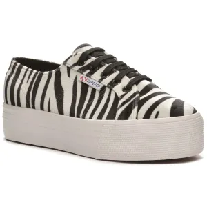 Superga Velvet Animal Print Lace Up Classic Low-top Platform Sneaker ZEBRA