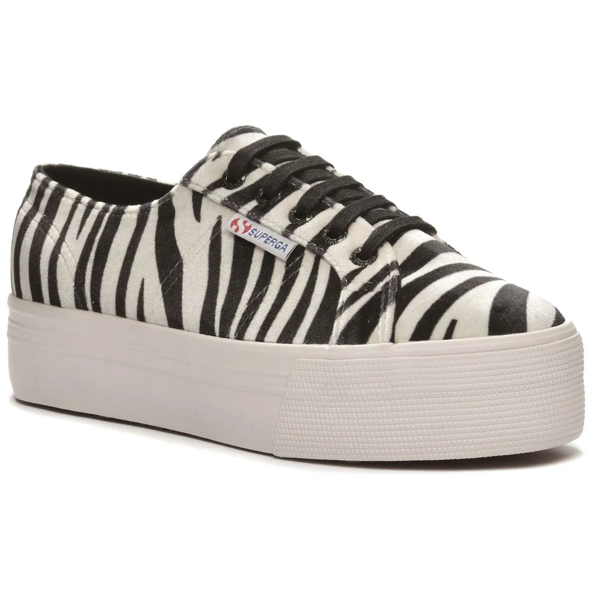 Superga Velvet Animal Print Lace Up Classic Low-top Platform Sneaker ZEBRA