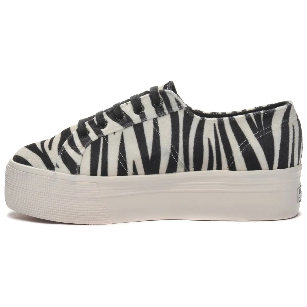 Superga Velvet Animal Print Lace Up Classic Low-top Platform Sneaker ZEBRA