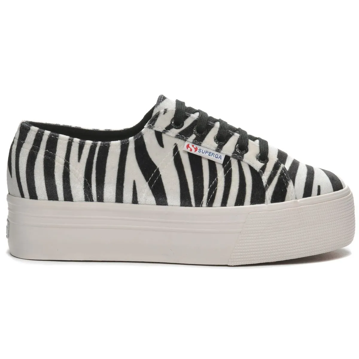 Superga Velvet Animal Print Lace Up Classic Low-top Platform Sneaker ZEBRA