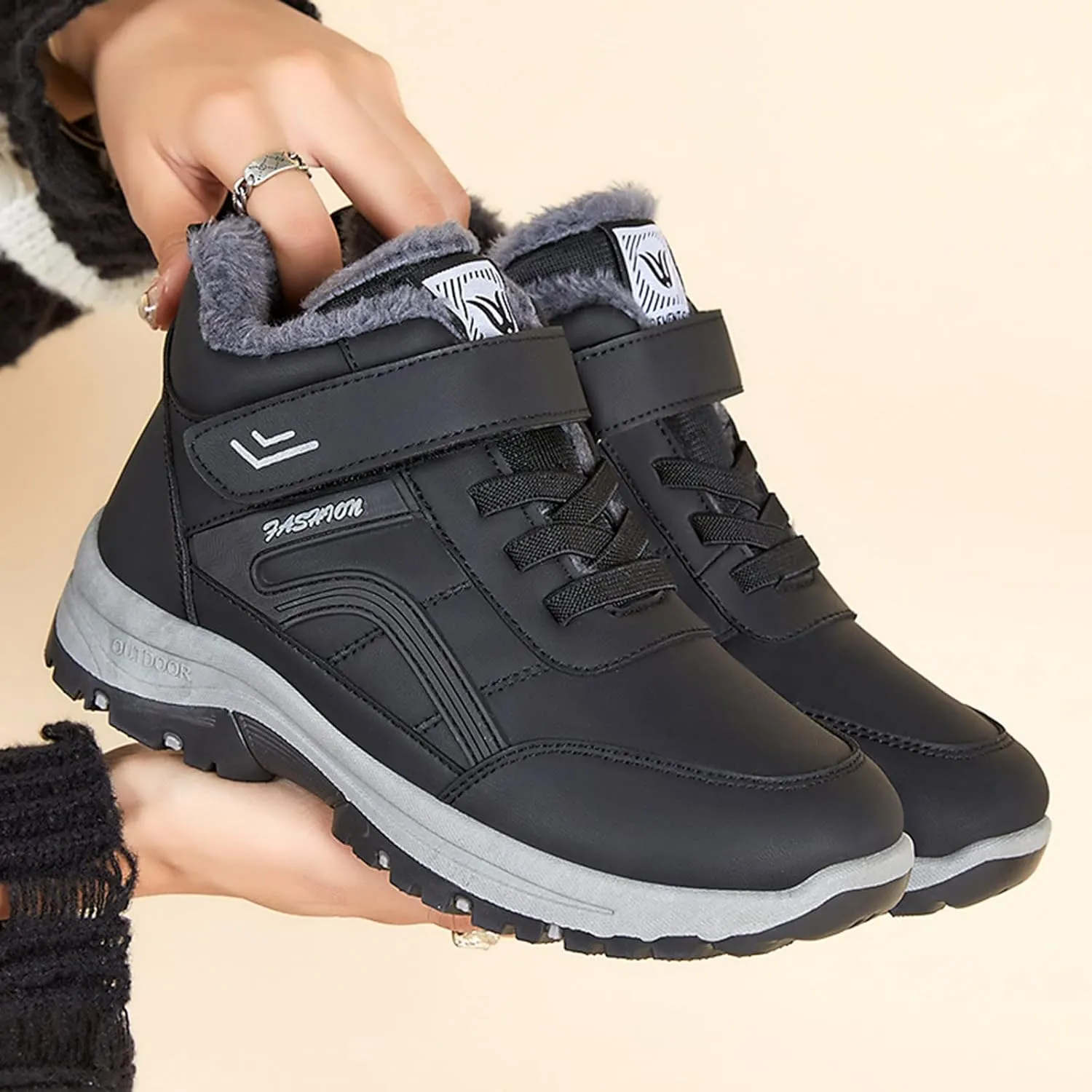 Tall Black Winter Boots for Women Waterproof Snow Womens Winter Snow Boots Wide Winter Boots for Women Snowboarding Womens Hiking Boots Waterproof Botas De Frio Para Mujer Bajitas De Cuero