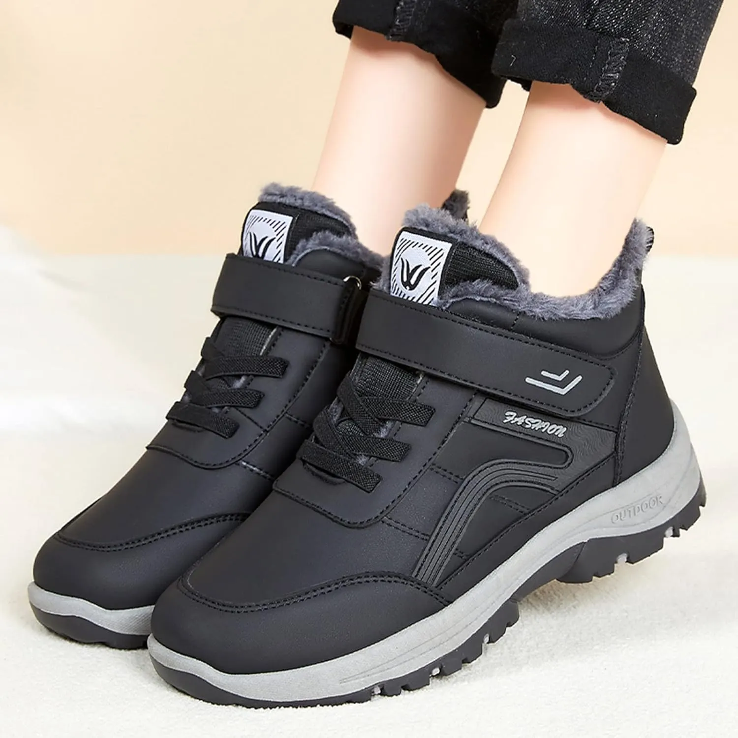 Tall Black Winter Boots for Women Waterproof Snow Womens Winter Snow Boots Wide Winter Boots for Women Snowboarding Womens Hiking Boots Waterproof Botas De Frio Para Mujer Bajitas De Cuero