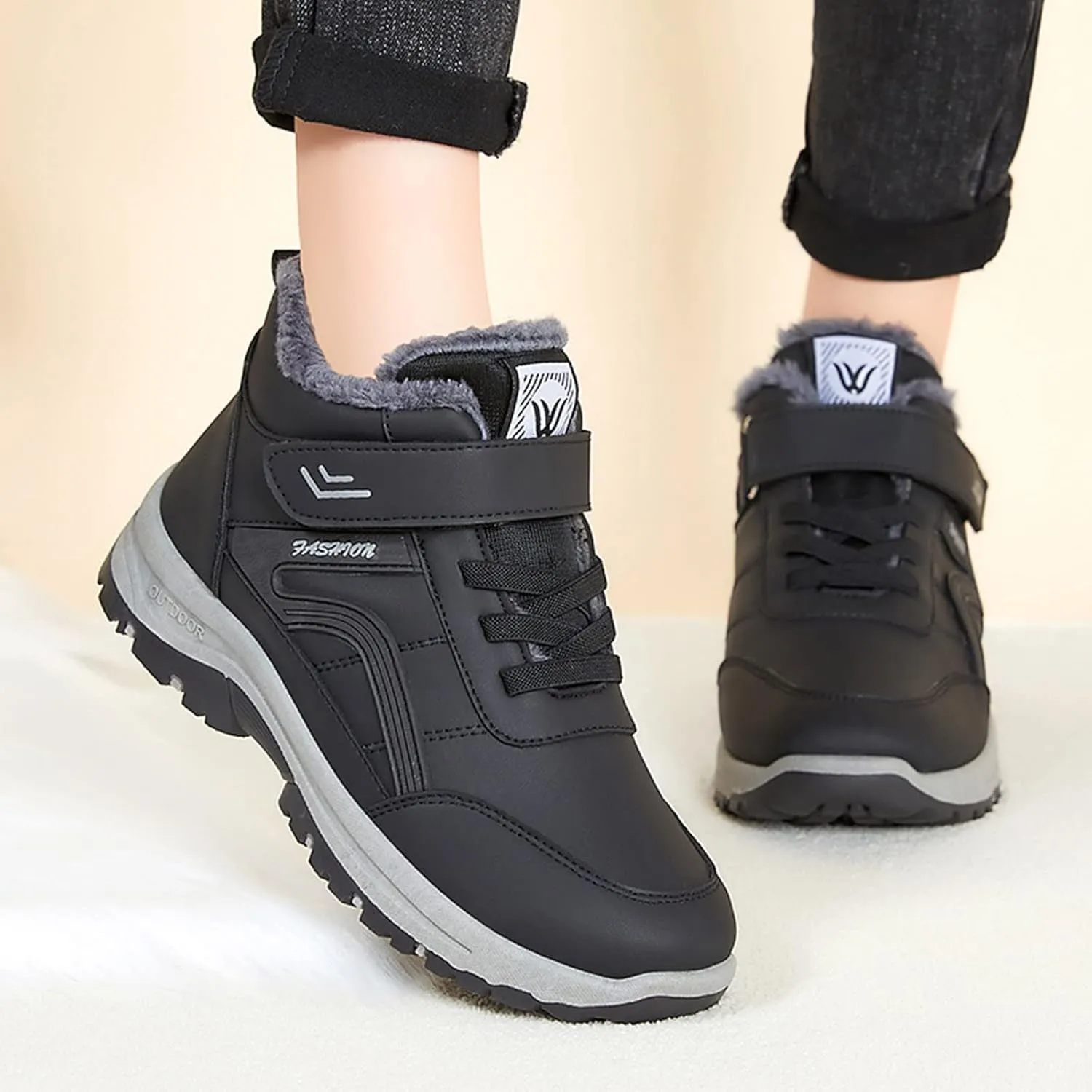 Tall Black Winter Boots for Women Waterproof Snow Womens Winter Snow Boots Wide Winter Boots for Women Snowboarding Womens Hiking Boots Waterproof Botas De Frio Para Mujer Bajitas De Cuero