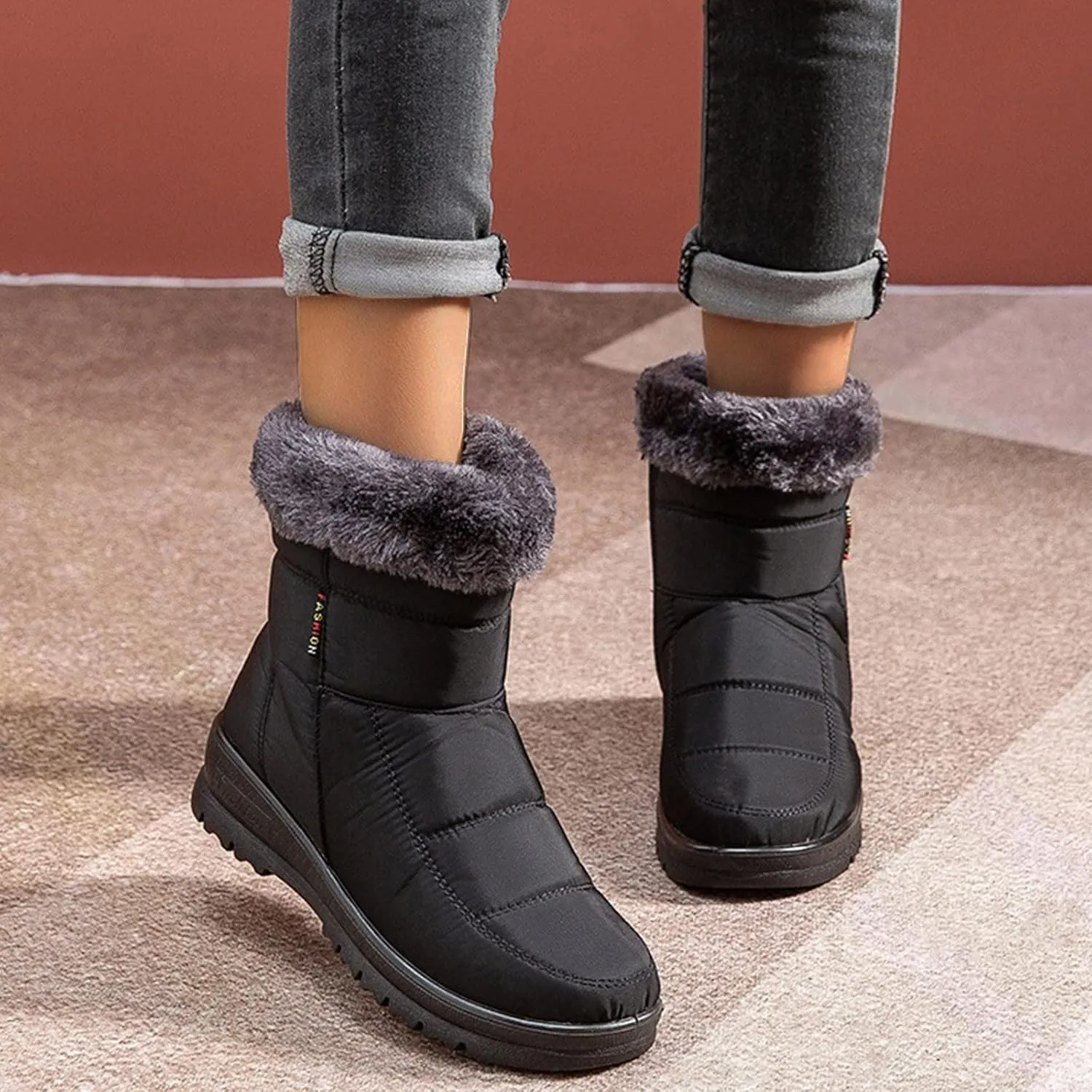 Tall Winter Boots for Women Waterproof Snow Non Slip Snow Boot Women Low Waterproof Snow Boots Women Pull on Fashionable Winter Boots for Women Botas De Trabajo Para Mujer En El Frio