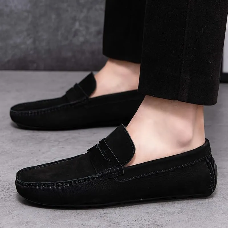 TAYGUM Mens Loafers Round Toe Vegan Leather Penny Driving Loafer Shoe Flat Heel Flexible Anti-Slip Outdoor Walking Slip-on