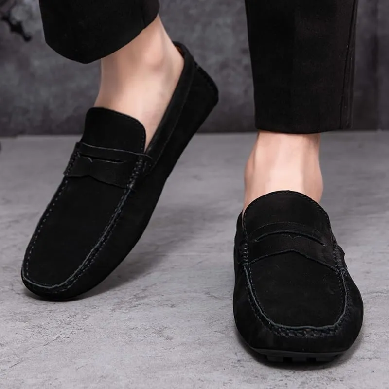 TAYGUM Mens Loafers Round Toe Vegan Leather Penny Driving Loafer Shoe Flat Heel Flexible Anti-Slip Outdoor Walking Slip-on