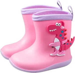 Toddler Boys Girls Dinosaur Rain Boots Cute Cartoon Animals Soft Pull On Non Slip Rubber Lightweight Raining Boots