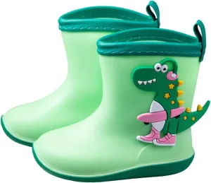 Toddler Boys Girls Dinosaur Rain Boots Cute Cartoon Animals Soft Pull On Non Slip Rubber Lightweight Raining Boots