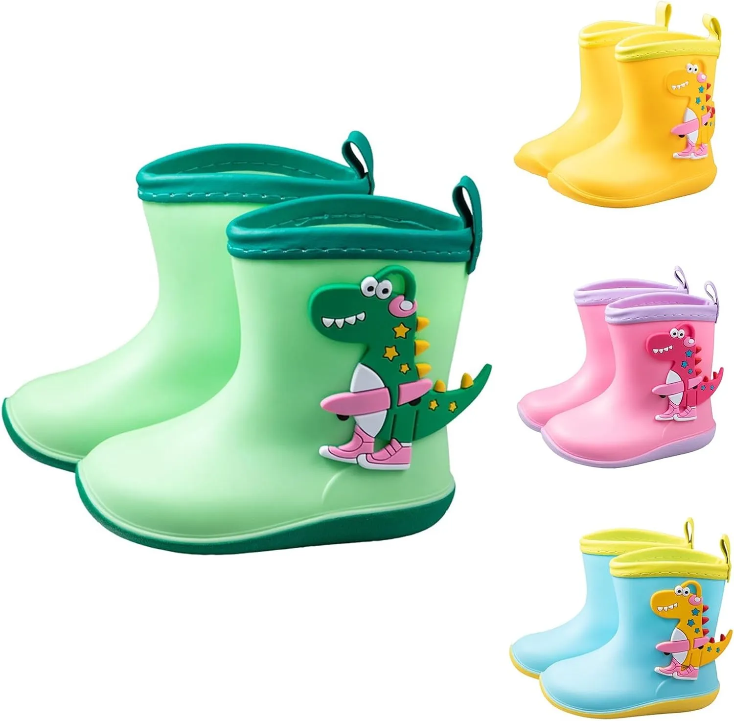 Toddler Boys Girls Dinosaur Rain Boots Cute Cartoon Animals Soft Pull On Non Slip Rubber Lightweight Raining Boots