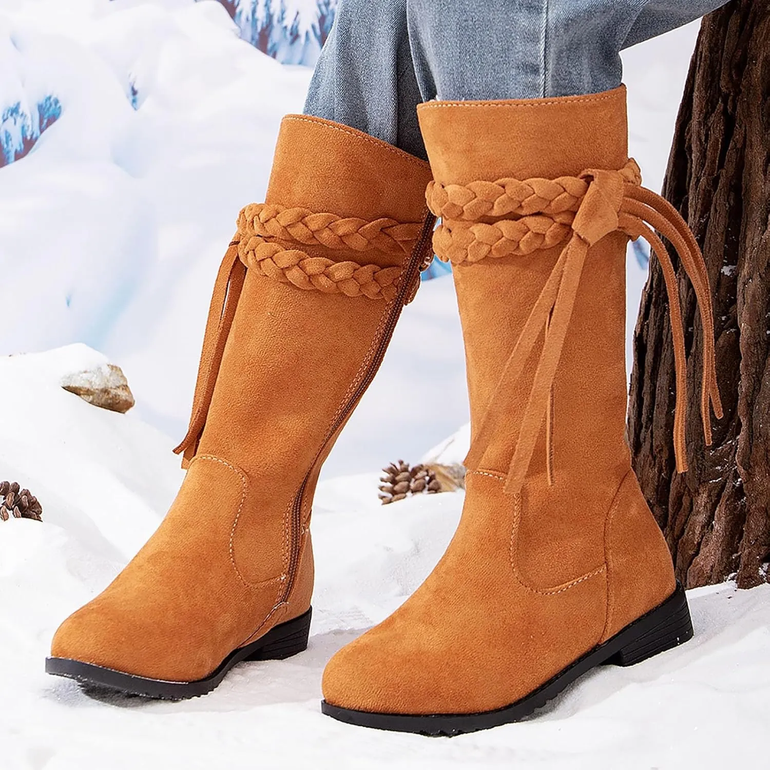 Toddler Girls Boots Girls Booties Fall Riding Boots Knee High Side Zipper Mid Calf Shoes Little Kids Warm Snow Boots