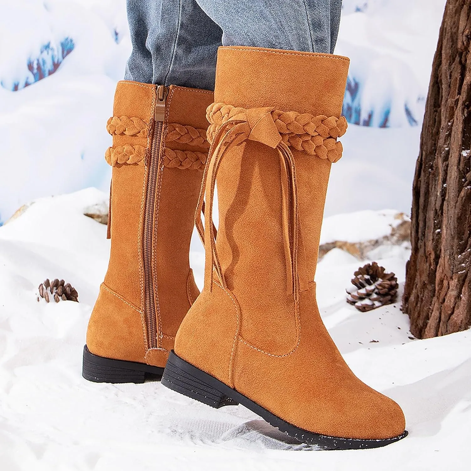 Toddler Girls Boots Girls Booties Fall Riding Boots Knee High Side Zipper Mid Calf Shoes Little Kids Warm Snow Boots