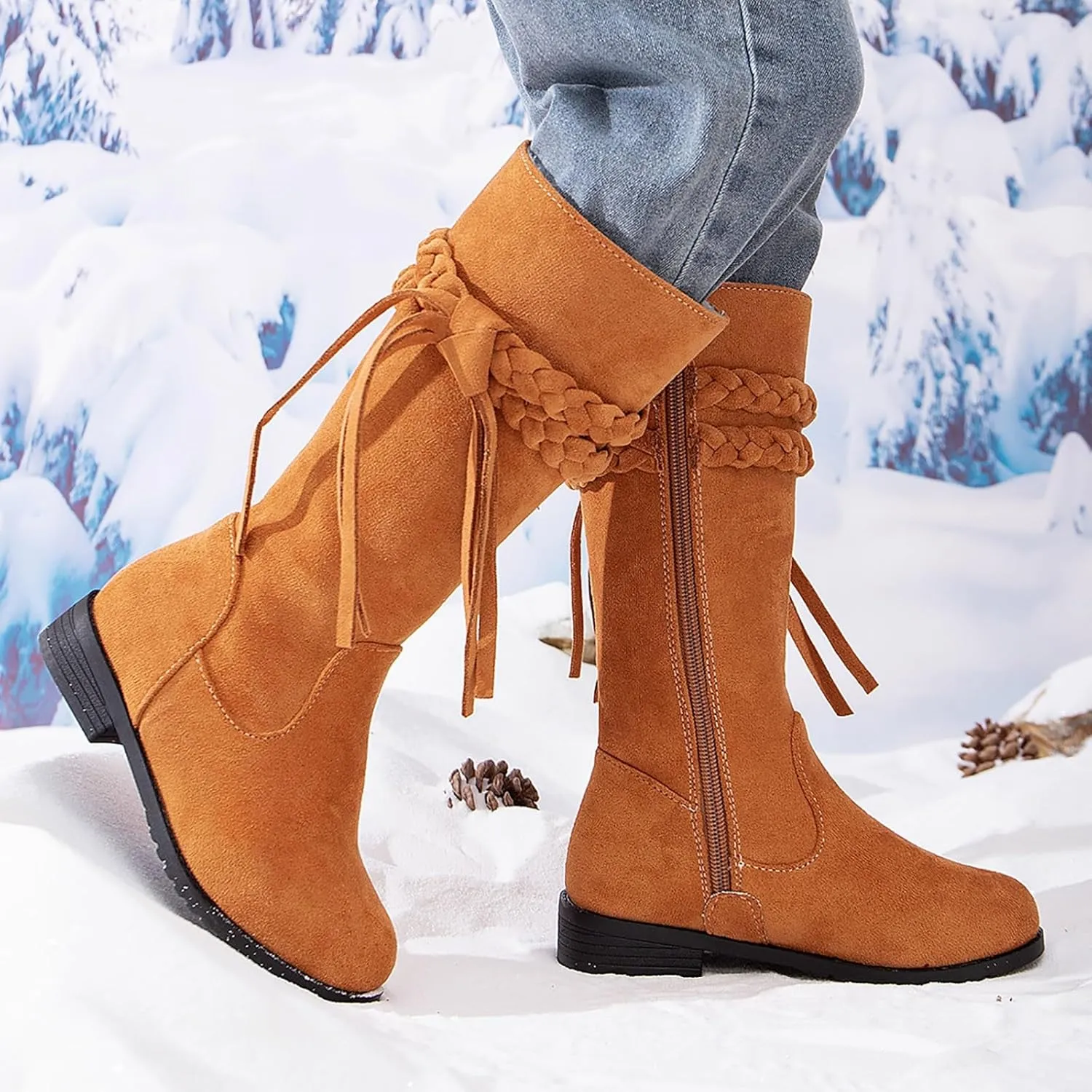 Toddler Girls Boots Girls Booties Fall Riding Boots Knee High Side Zipper Mid Calf Shoes Little Kids Warm Snow Boots