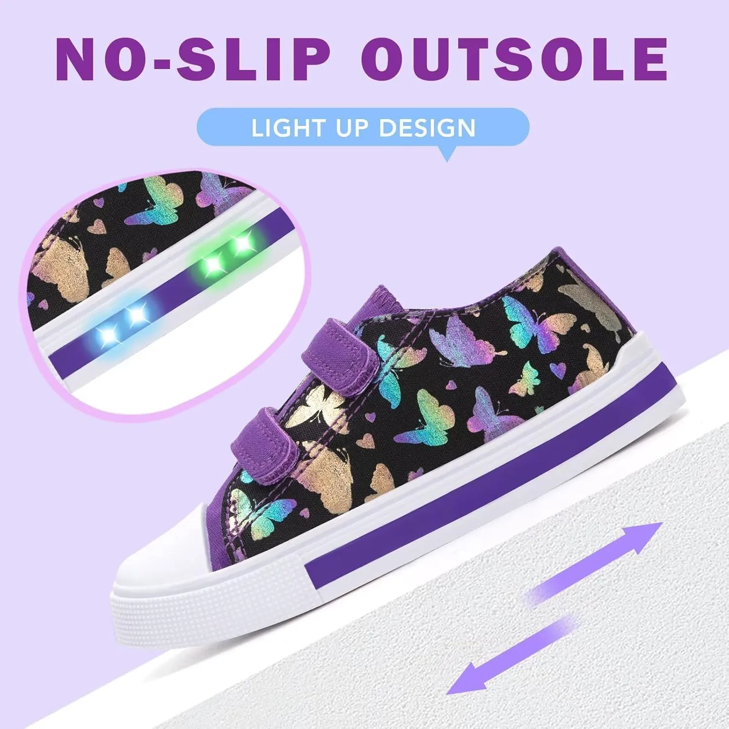 Toddler Kids Sneakers for Boys Girls Light Up Canvas Shoes Children Low Top Casual Outdoor Sneaker with Adjustable Straps