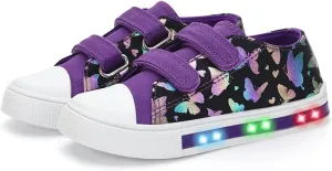 Toddler Kids Sneakers for Boys Girls Light Up Canvas Shoes Children Low Top Casual Outdoor Sneaker with Adjustable Straps