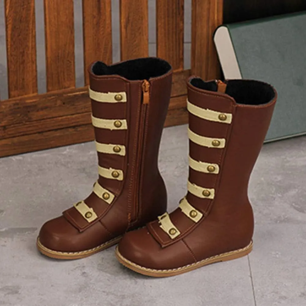 Toddler Little Girls Knee High Fashion Flat Riding Boots Shoes Leather Zipper Winter Boots