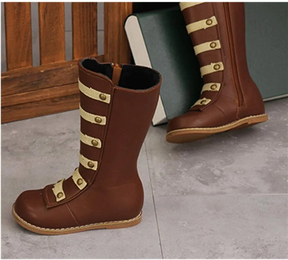 Toddler Little Girls Knee High Fashion Flat Riding Boots Shoes Leather Zipper Winter Boots