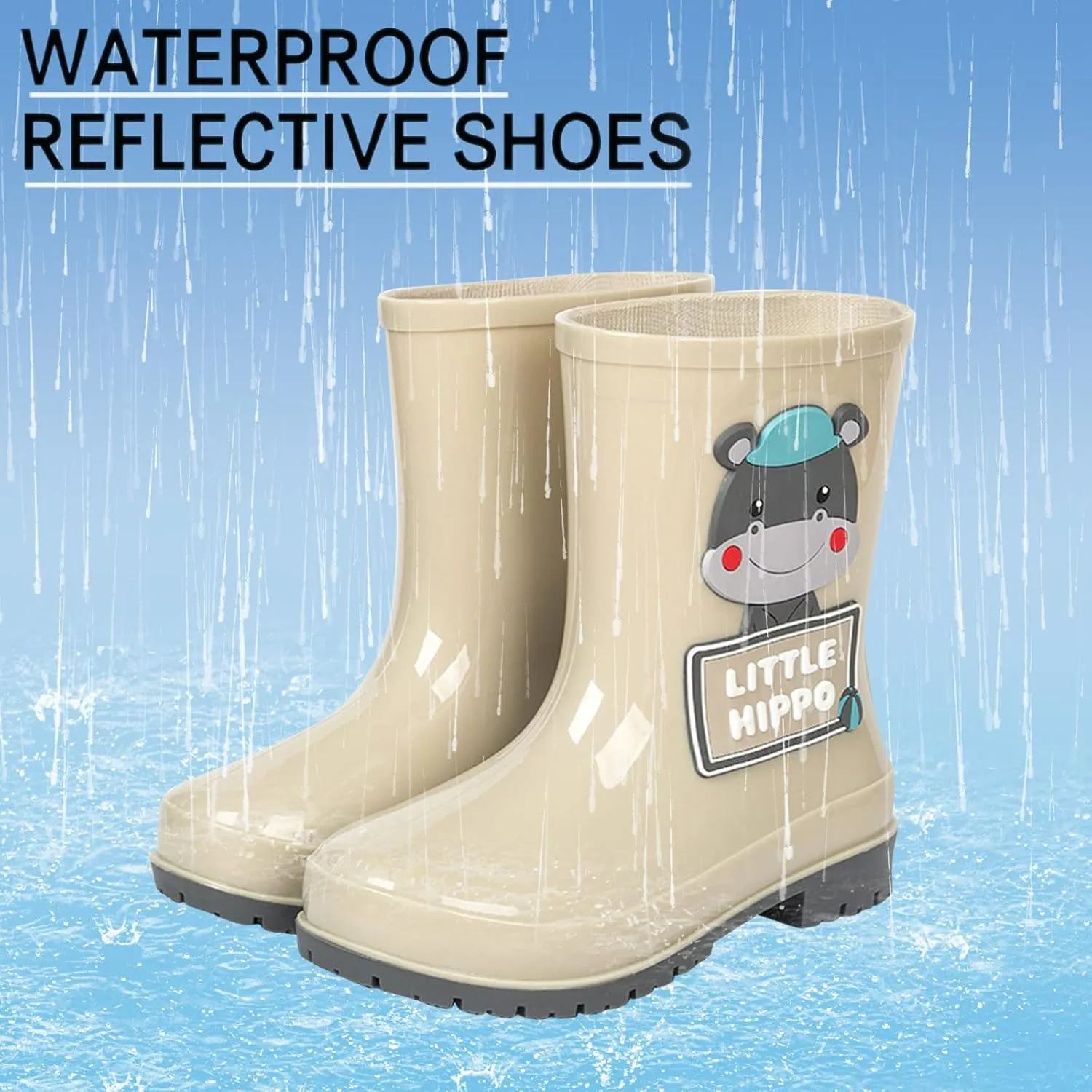 Toddler Rain Boots with Cute Cartoon Cow Kids Waterproof Rubber Boots for Girls Boys Soft Western Rain Boots Toddler