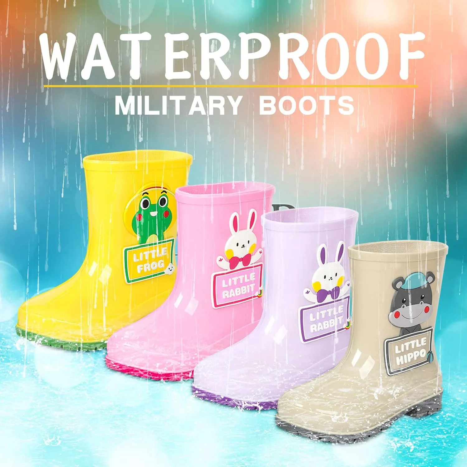 Toddler Rain Boots with Cute Cartoon Cow Kids Waterproof Rubber Boots for Girls Boys Soft Western Rain Boots Toddler