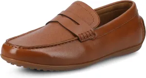 Vance Mens Yates Penny Loafer Casual Driving Shoe Perforated Faux Leather Round-Toe Slip-on 6mm Vance Comfort System Insole Wide Width Tan 10 Wide Mens US