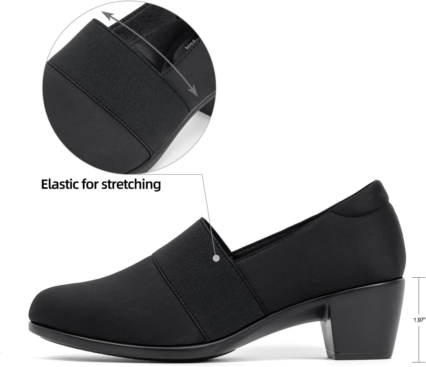 VJH confort Womens Heeled Shoes, Comfortable Elastic Low Block Chunky Heels Pumps