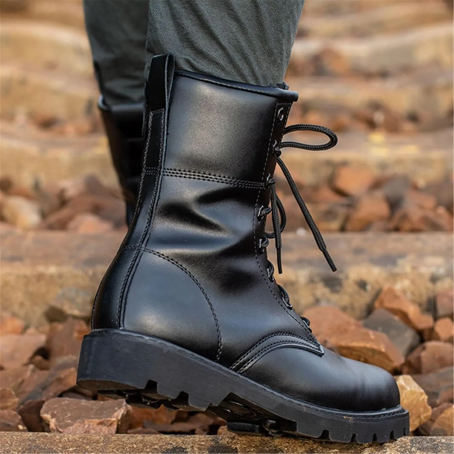 Waterproof Safety Work Boots Men's, Men Breathable High Top Non-slip Side Zip Safety Construction Work Steel Toe Shoes, Lace up Puncture Proof Steel Toe Boots, for Industrial