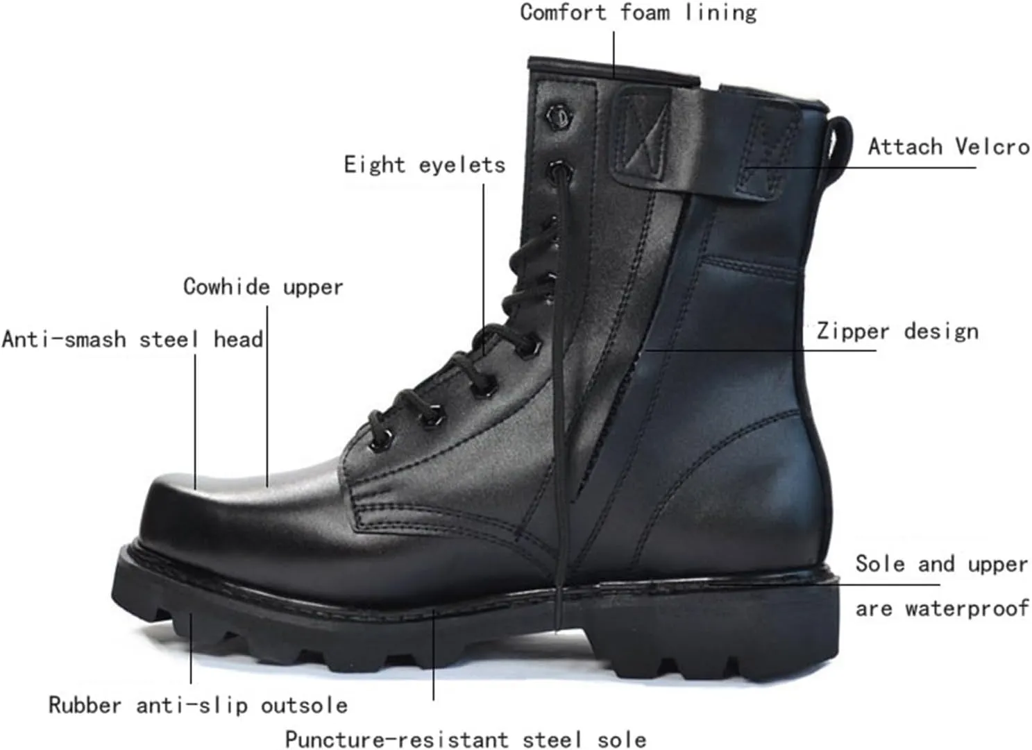 Waterproof Safety Work Boots Men's, Men Breathable High Top Non-slip Side Zip Safety Construction Work Steel Toe Shoes, Lace up Puncture Proof Steel Toe Boots, for Industrial