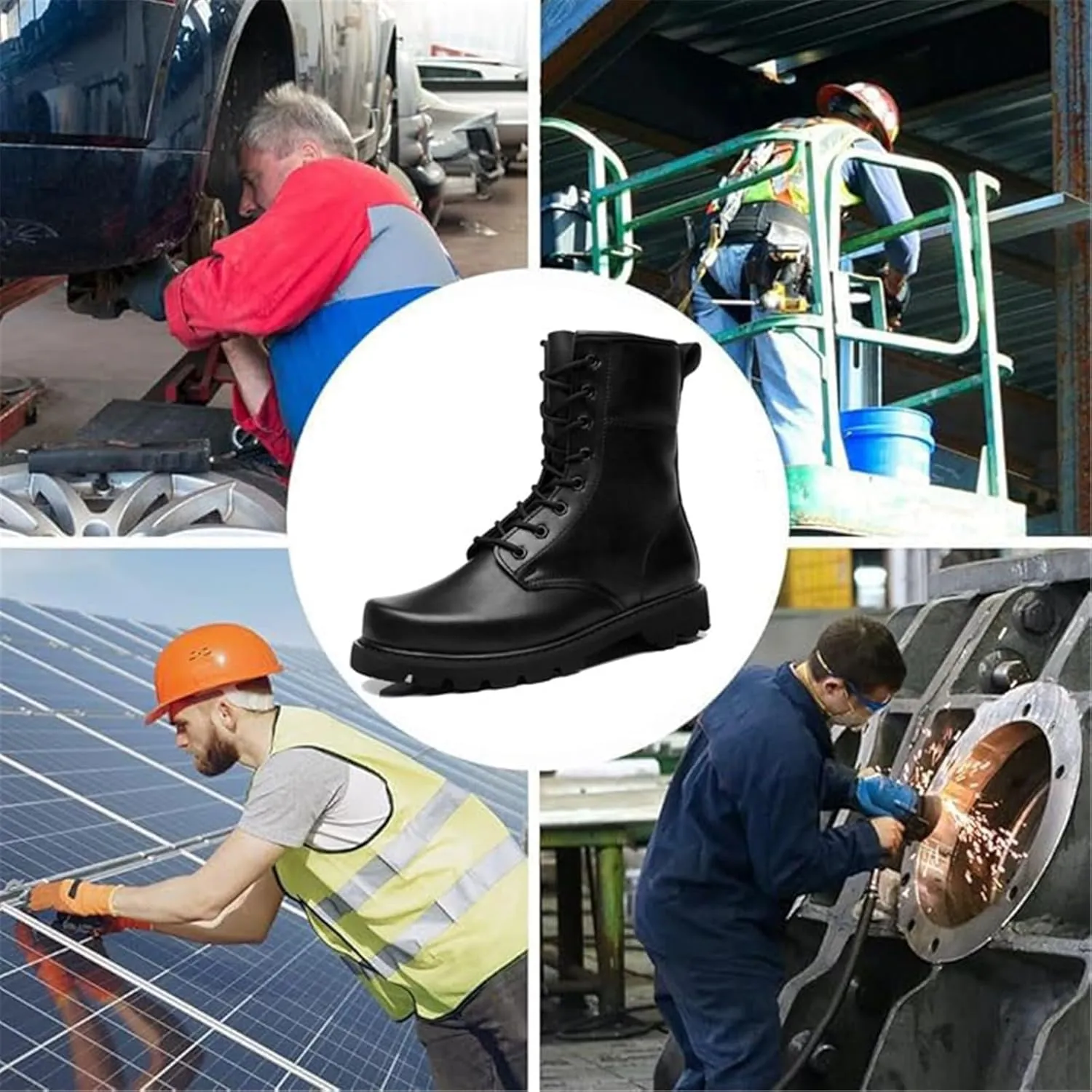 Waterproof Safety Work Boots Men's, Men Breathable High Top Non-slip Side Zip Safety Construction Work Steel Toe Shoes, Lace up Puncture Proof Steel Toe Boots, for Industrial
